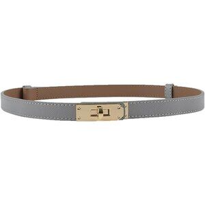 Women's Skinny Leather Belt Adjustable Turn-Lock Buckle Ideal Light Gray Gold